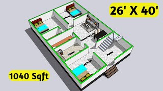 26x40 House Plan  26 x 40 Ghar ka Naksha  2640House design  1040 sqft [upl. by Ennaitak]