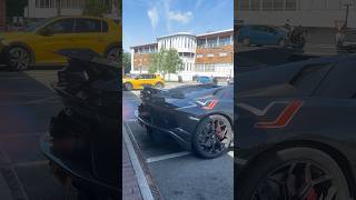 Lamborghini aventador SVJ shooting flames loud revs [upl. by Liesa]