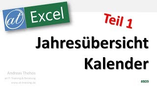 Jahresübersicht in Excel  Kalender  Teil 1  Datumsfunktionen [upl. by Shiff]