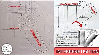 DEVELOPEMENT OF A CYLINDER INTERPENETRATING AN HEXAGONAL PRISM AND THE CURVE OF INTERSECTION [upl. by Rengaw699]