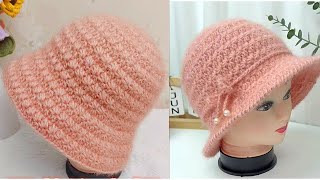 Snowflake pattern Bucket Hat Crochet Tutorial [upl. by Idette]