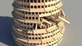 KEVA planks round tower build and destroy using Bullet Physics Engine [upl. by Atel]