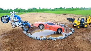 New Bugatti Car And New Jcb 3dx Xpert Accident Pulling Out Jcb 3dx Hero Bike  Cartoon video  CSToy [upl. by Oicnoel258]