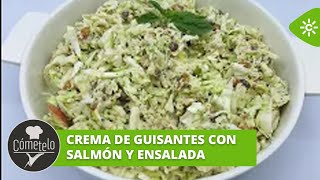 Cómetelo  Crema de guisantes con salmón y ensalada [upl. by Liberati235]