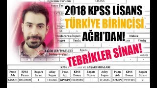 2018 KPSS Türkiye Birincisi Sinan Yıldırım Ağrının Gururu Oldu [upl. by Macmahon]