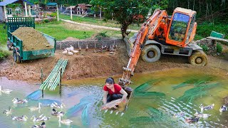 Use Truck And excavator To Transport Sand From Puddle  Iron Mesh Fence Buy A Lot Of Fish To Raise [upl. by Dietsche]