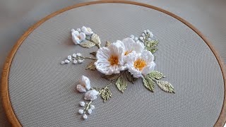 3D Jasmine Flowers Embroidery for Your Home Dimensional Embroidery Beadwork [upl. by Ginni577]