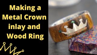 How to inlay a pattern into a wood ring Making a Metal crown inlay into a wood ring [upl. by Nisotawulo]