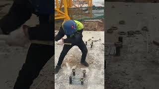 Installation process of tower crane base bolts [upl. by Alahsal]