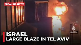 Large blaze in Tel Aviv after raid sirens sound [upl. by Odraccir]