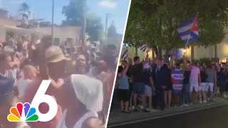 Protests in Cuba Dozens in Miami show support after massive protest over blackouts food shortages [upl. by Ettevad]