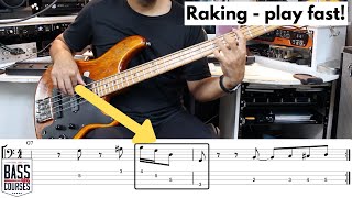 RAKING Bass Guitar Technique play fast  funk bass line with backing track [upl. by Ellinger]