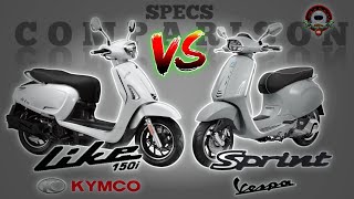 KYMCO LIKE 150i vs VESPA SPRINT 150 SPECS COMPARISON [upl. by Gefell184]