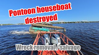 Pontoon Houseboat Destroyed During Hurricane Milton  Wreck Removal  Salvage Work and Disposal [upl. by Retrop740]