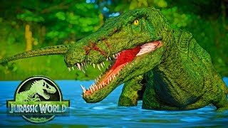 Jurassic World Evolution  Crocodile Baryonyx hunting vs Metriacanthosaurus  Jurassic Cinema [upl. by Tabshey]