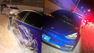 TESLA PURSUIT ENDS IN MASSIVE HIGHWAY CRASH [upl. by Luis]