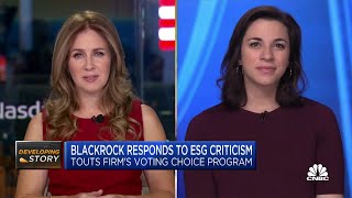 BlackRock touts firms voting choice program in response to ESG critics [upl. by Attaynek]