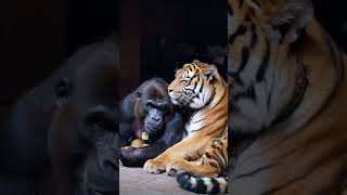 Cross racial friendship funnyanimal funny shots pets gorilla cute [upl. by Negiam]