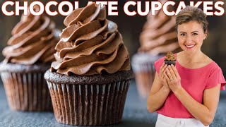 Easy CHOCOLATE CUPCAKES with Chocolate Buttercream Frosting [upl. by Meyers673]