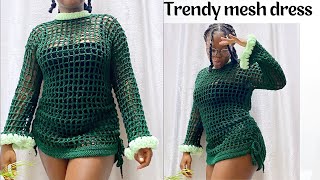 Easy Mesh Dress Tutorials how to crochet trendy mesh mini dress [upl. by Langston]