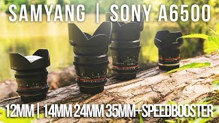 SAMYANG 12MM vs 14MM vs 24MM vs 35MM  ZHONGYI SPEEDBOOSTER  SONY A6500 A6300 A6000 [upl. by Karalee]