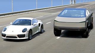 Tesla Cybertruck vs Porsche 911 Turbo S  Drag Race 20KM [upl. by Alyse]