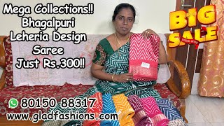 Trending Collections Bhagalpuri Leheria Sarees Just Rs300 Only gladfashions [upl. by Hoj]