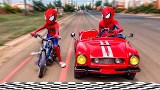 HOMEM ARANHA E KID ARANHA  ESPECIAL 1 HORA de Corrida Carros e Motos  Histórias Super Heróis [upl. by Cuttie]