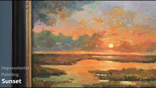 Impressionist Landscape  Easy Acrylic Painting  Sunset Scene [upl. by Anoved389]