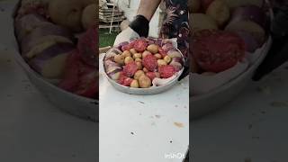 Enfes lezzetli patlıcan patates kebap food meat potato cooking steak fruit outdoorcooking [upl. by Ackley]