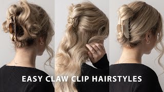 3 EASY CLAW CLIP HAIRSTYLES 💖 MediumLong Hairstyles [upl. by Quickel]