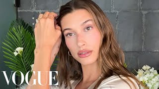 Hailey Biebers Date Night Skin Care amp Makeup Routine  Beauty Secrets  Vogue [upl. by Ulphiah878]