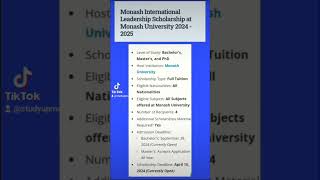 Monash International Leadership Scholarship at Monash University 2024  2025 [upl. by Nally186]