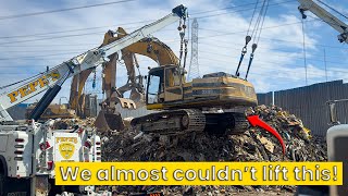 80000lb Excavator Stuck on Giant Landfill Full Recovery [upl. by Nilcaj729]