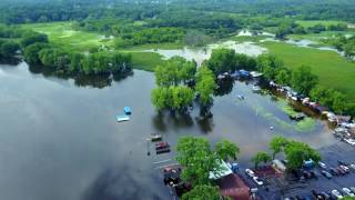 Aerial Video of Fox River Flooded over Rawson Bridge Road in Lake County [upl. by Ertsevlis]