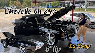 Chevelle Vert on 24s with a 8” lip Super Clear Car [upl. by Montanez227]