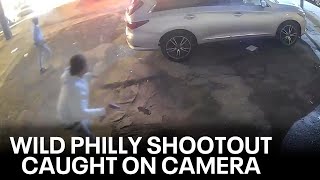 CAUGHT ON CAMERA Philadelphia shootout shows 5 suspects exchanging gunfire [upl. by Nosnej186]