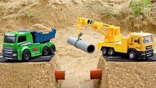 crane truck repairing water pipes and sand truck building bridge  BIBO STUDIO [upl. by Ymrej757]