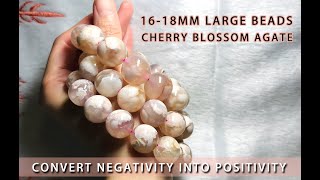 Large Beads Cherry Blossom Agate Bracelets On Shelf  Healing Crystal Jewelry  Fengshui Bracelet [upl. by Duvall168]