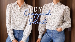 DIY Cropped Shirt  Crop Top  How To Make A Womens Shirt [upl. by Menides]