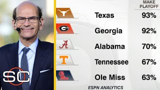 ESPN quotBreaking Downquot best chance to make CFP Texans 93 Georgia 92 Alabama 70 Tennessee 67 [upl. by Thorr627]