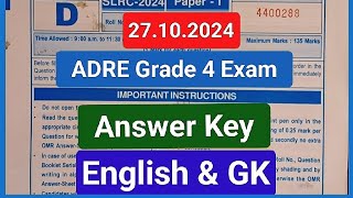 Answer Key ADRE Grade 4 27102024 English amp GK [upl. by Tunnell]