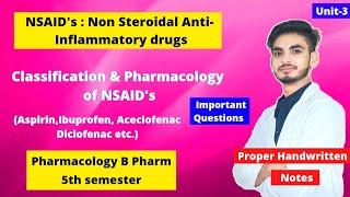 U3। Non steroidal anti inflammatory drugs pharmacology। NSAIDs classification। Aspirin। Ibuprofen। [upl. by Latsyrcal]