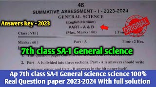 Ap 7th class Sa1 General science question paper 202324 with answers7th psampns sa1 Answer key 2023 [upl. by Assedo]