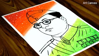 NETAJI SUBHASH CHANDRA BOSES Drawing With Oil Pastel  for Beginners  Drawing lndependence day [upl. by Olgnaed506]