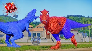 One Spiderman TRex vs Other Big Colorful Dinosaurs in Jurassic World IRex vs TRex Dino Fight [upl. by Arihsan]