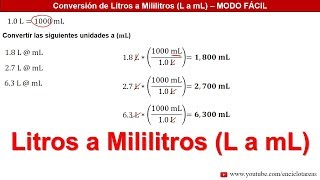 Litros a Mililitros L a mL  EJERCICIOS RESUELTOS [upl. by Gautious585]