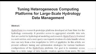 Tuning Heterogeneous Computing Platforms for Large Scale Hydrology Data Management [upl. by Eniamrehc]