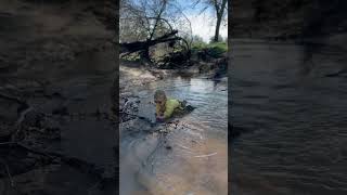 Toddler in Rain Suit Slips and Falls While Playing in Water [upl. by Dnalor]