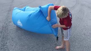 How to blow up Inflatable Lounger  LoungeIN  7yr Old Edition [upl. by Acissej]